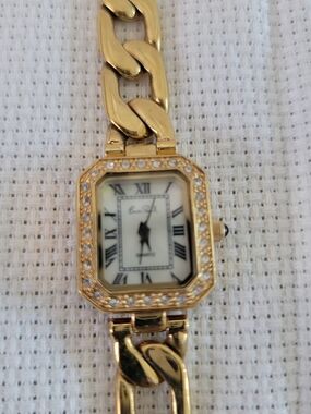 Gold-Tone Chain Link Women's Watch with Crystal Accent